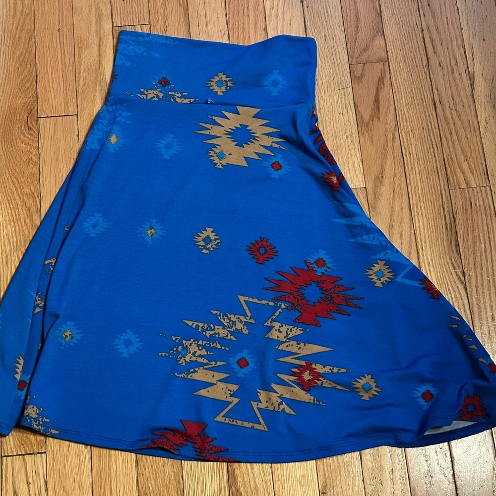 LuLaRoe Azure Skirt Womens XS Blue Geometric Print A-Line Knee Length T35-21